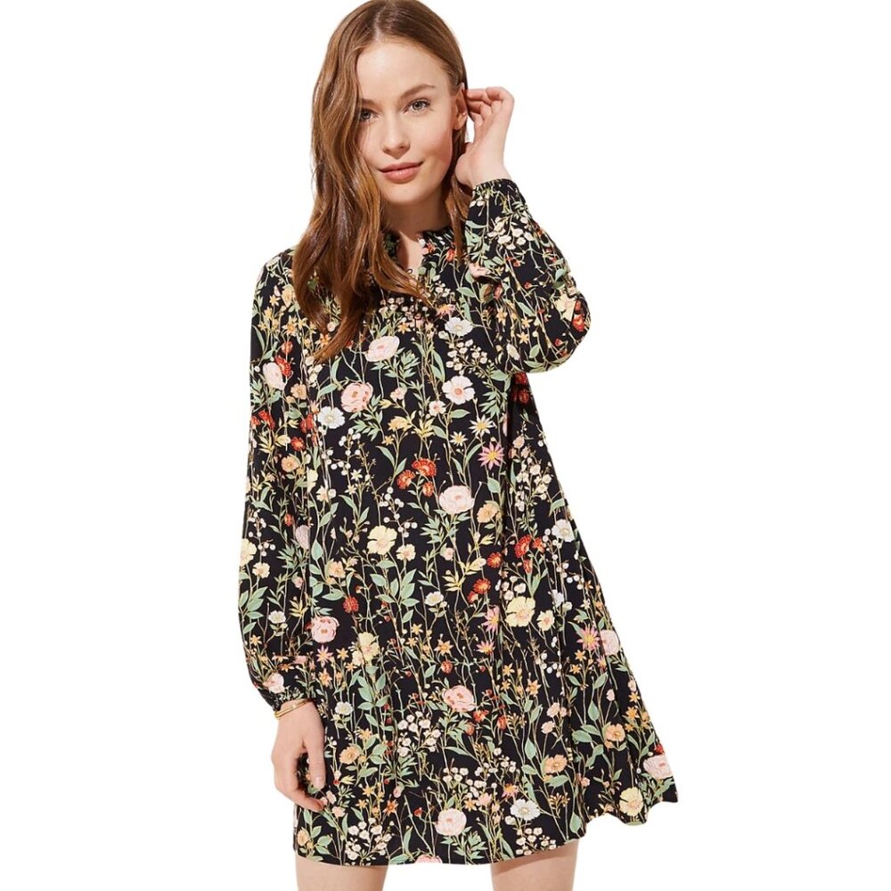 Floral Ruffle Split Neck Dress